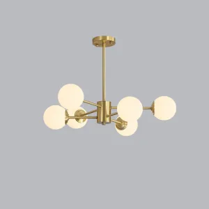 Ivory Glass Living Room Hanging Light with Burst Design in Gold - Postmodern Chandelier