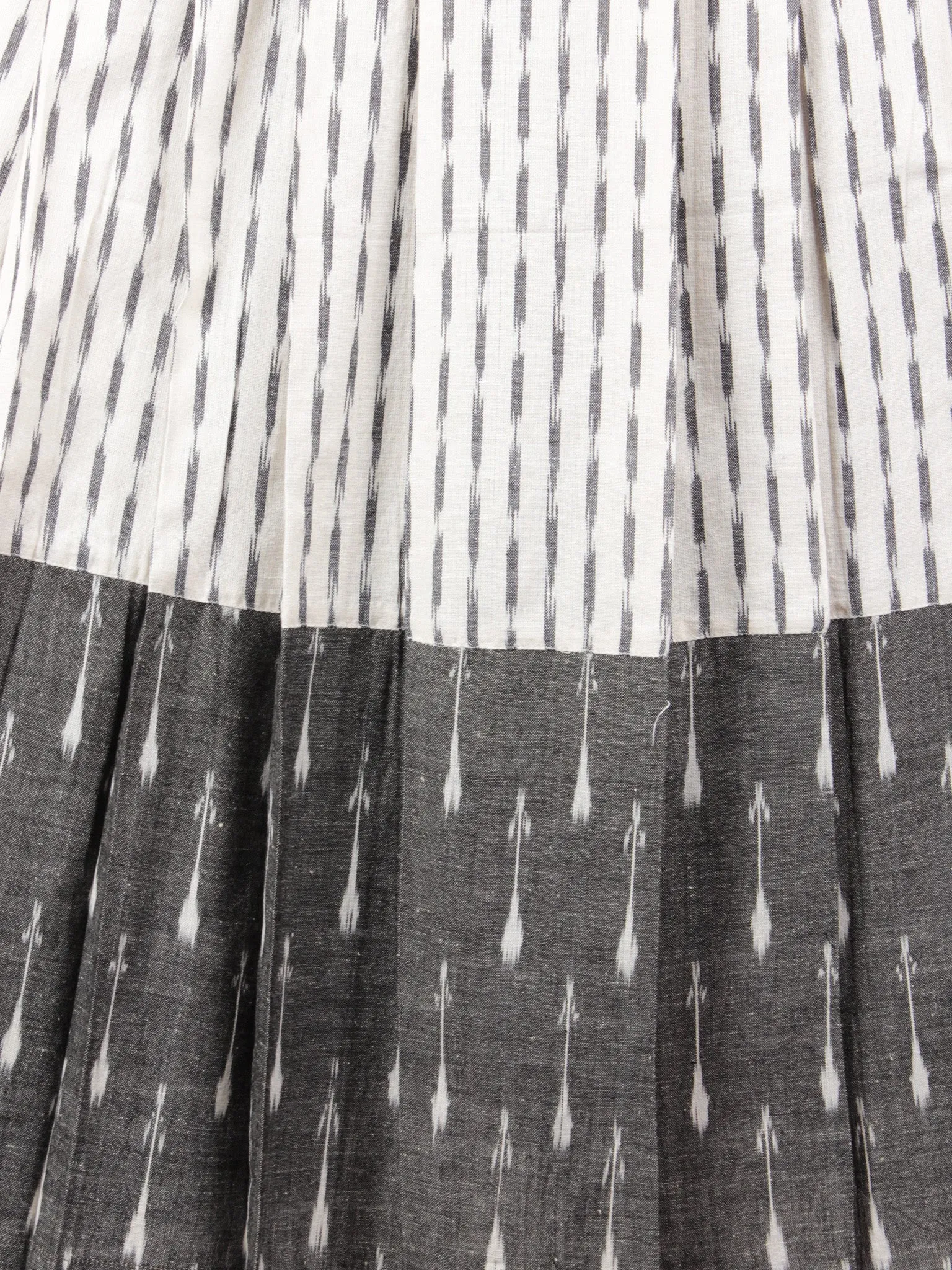 Ivory Grey Handwoven Ikat Pleated Dress With Flared Sleeves & Side Pockets  - D64F751