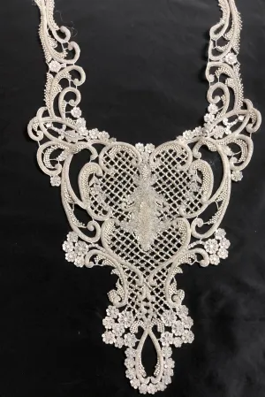 Ivory Hand Beaded Applique MOTIF-129 Fabric