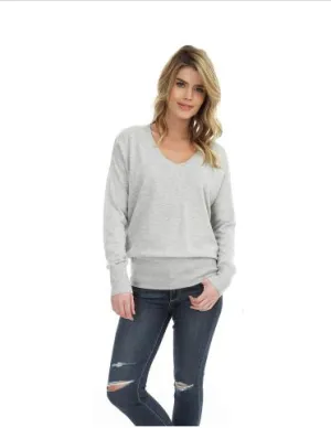 Ivory Long Sleeve V-Neck Keyhole Back Sweater