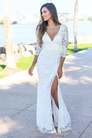 Ivory Maxi Dress with 3/4 Sleeves