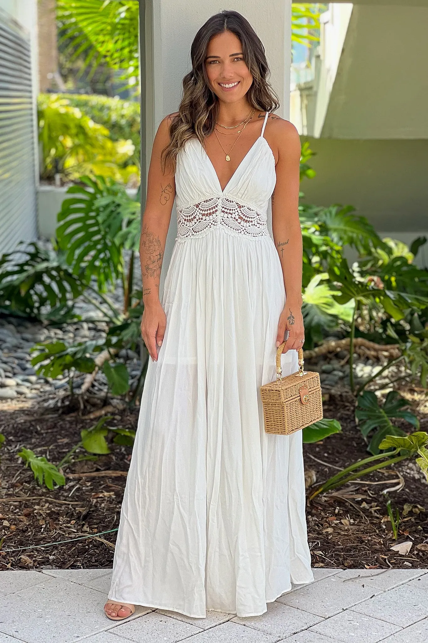 Ivory Maxi Dress With Crochet Trim