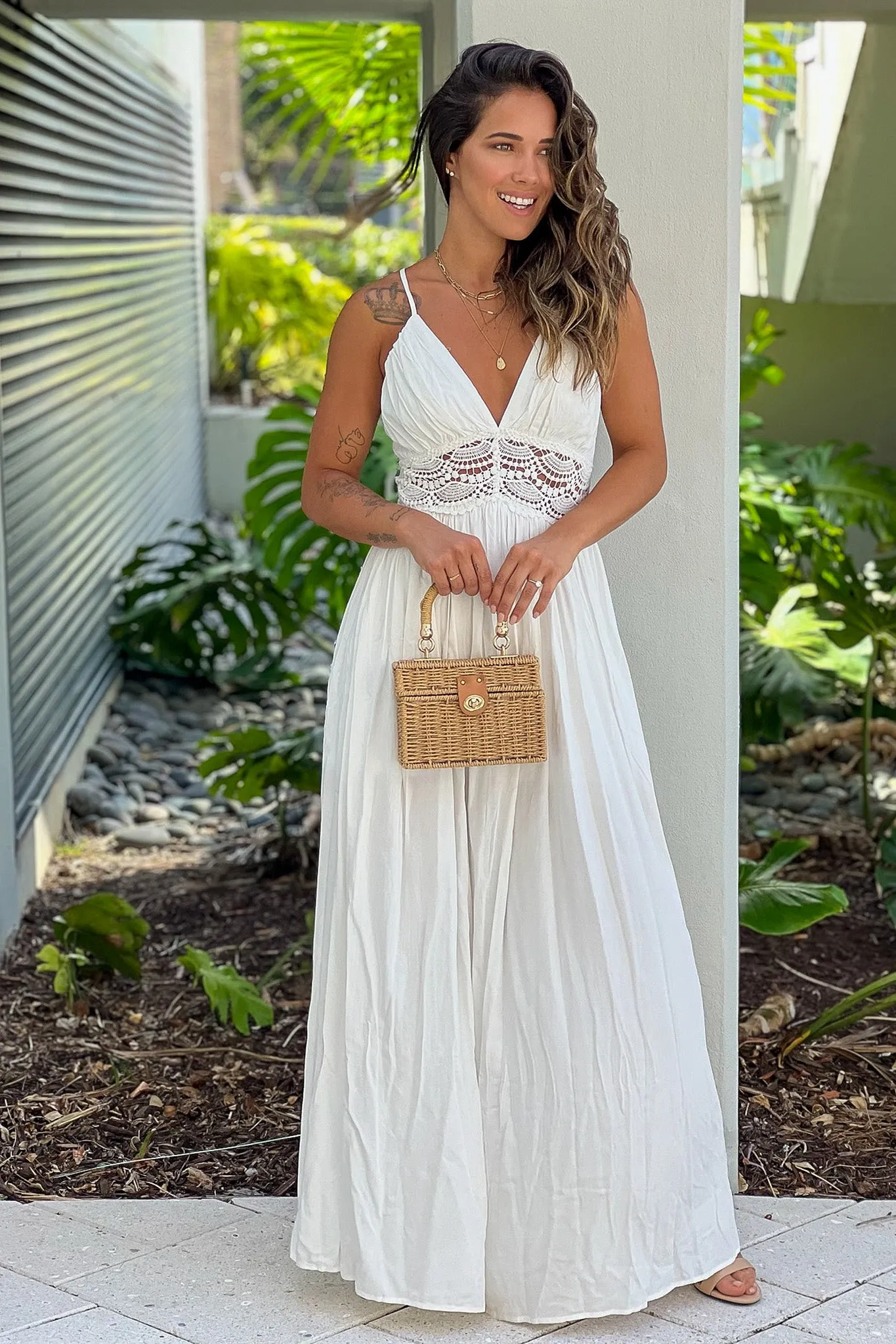 Ivory Maxi Dress With Crochet Trim