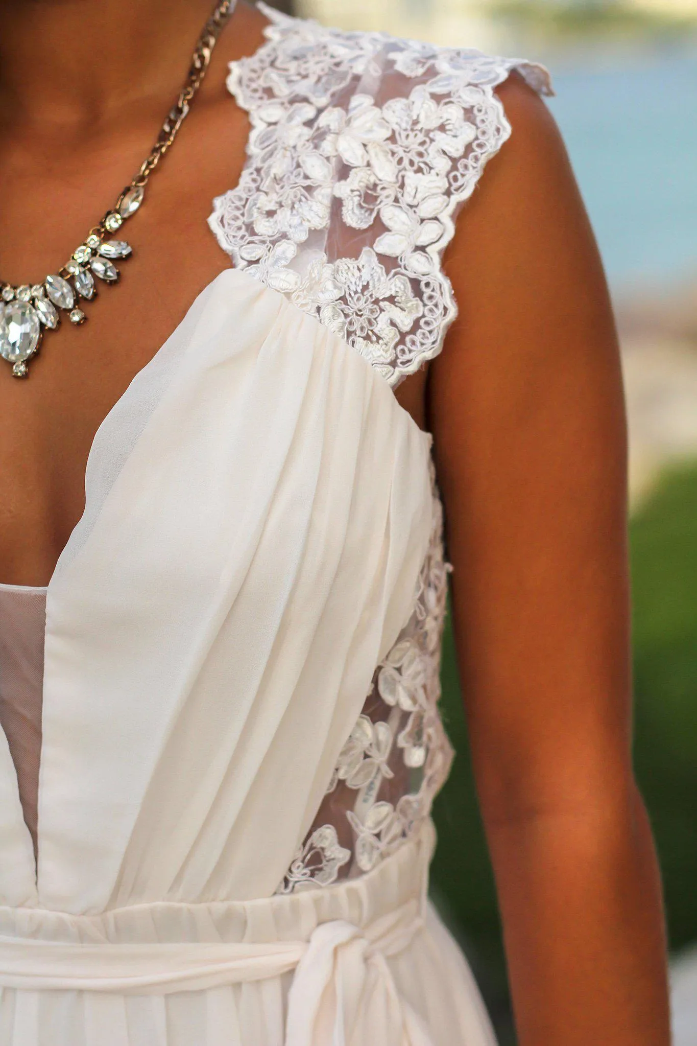 Ivory Maxi Dress with Open Embroidered Back Detail