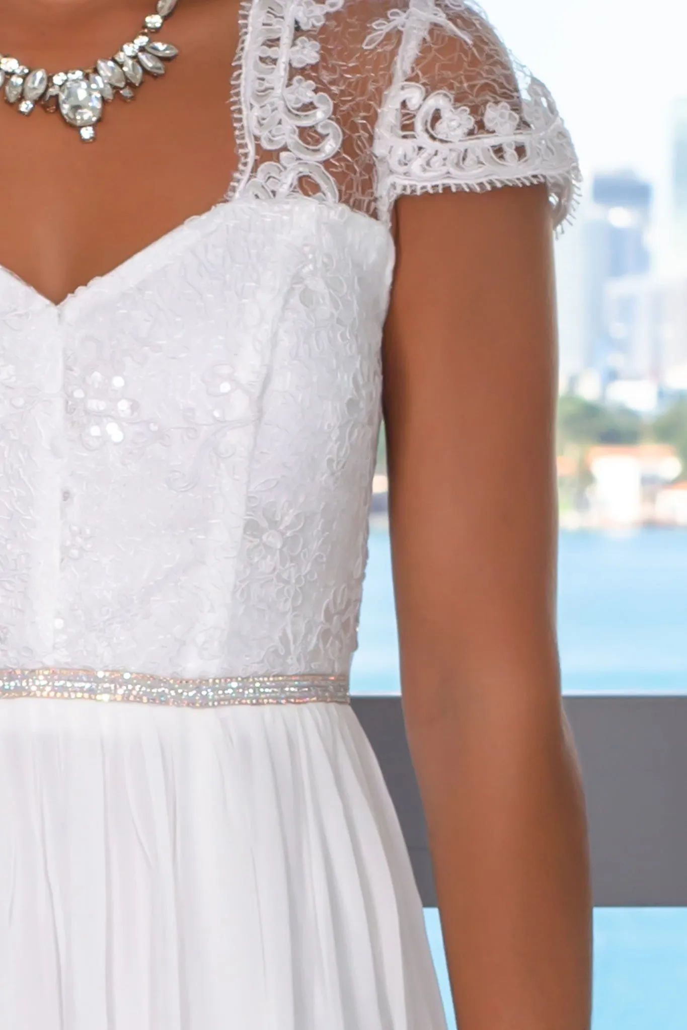 Ivory Open Back Maxi Dress with Jewel Detail