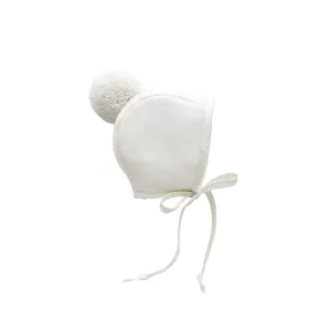 Ivory Pom Bonnet Cotton-Lined