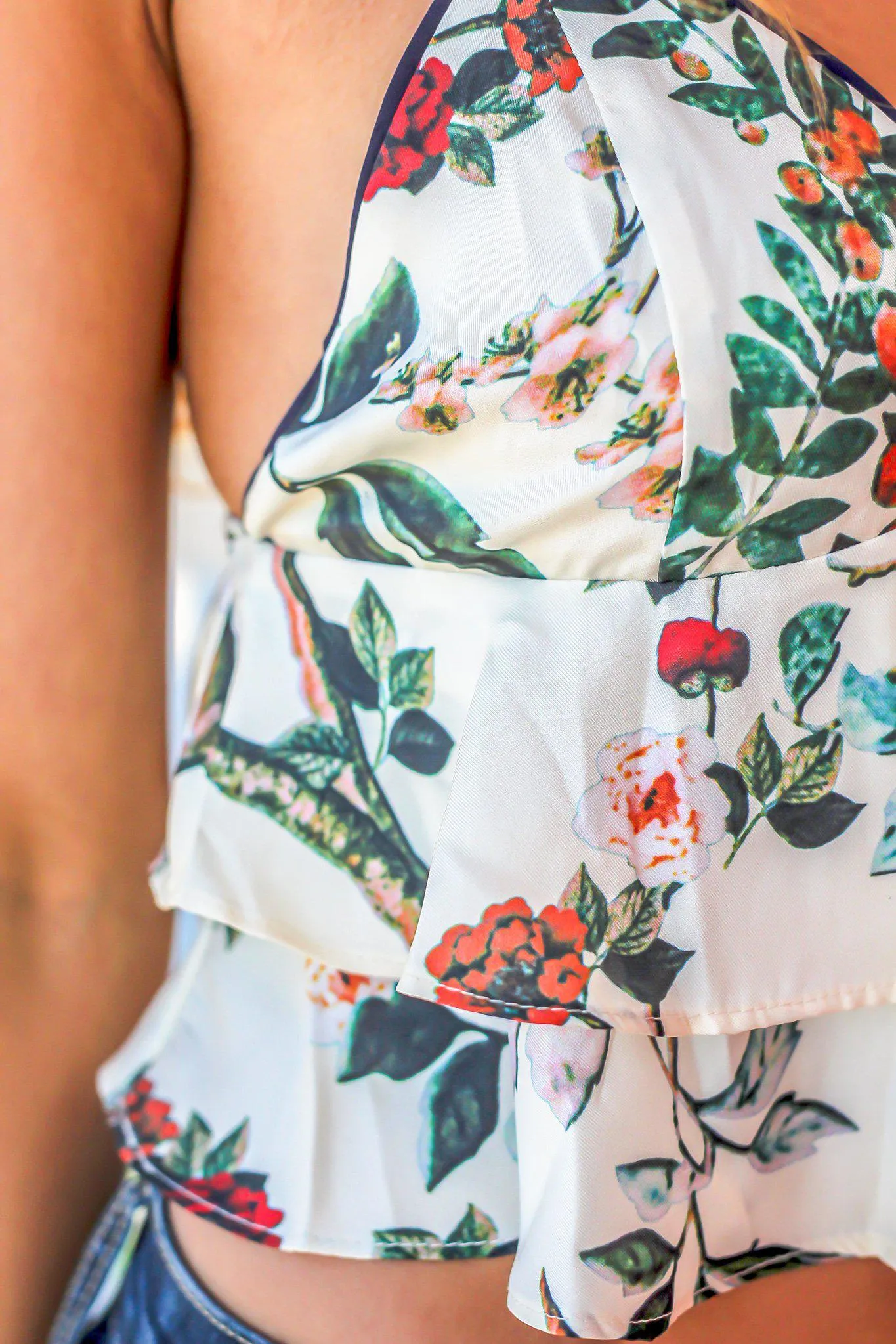 Ivory Printed Ruffle Top