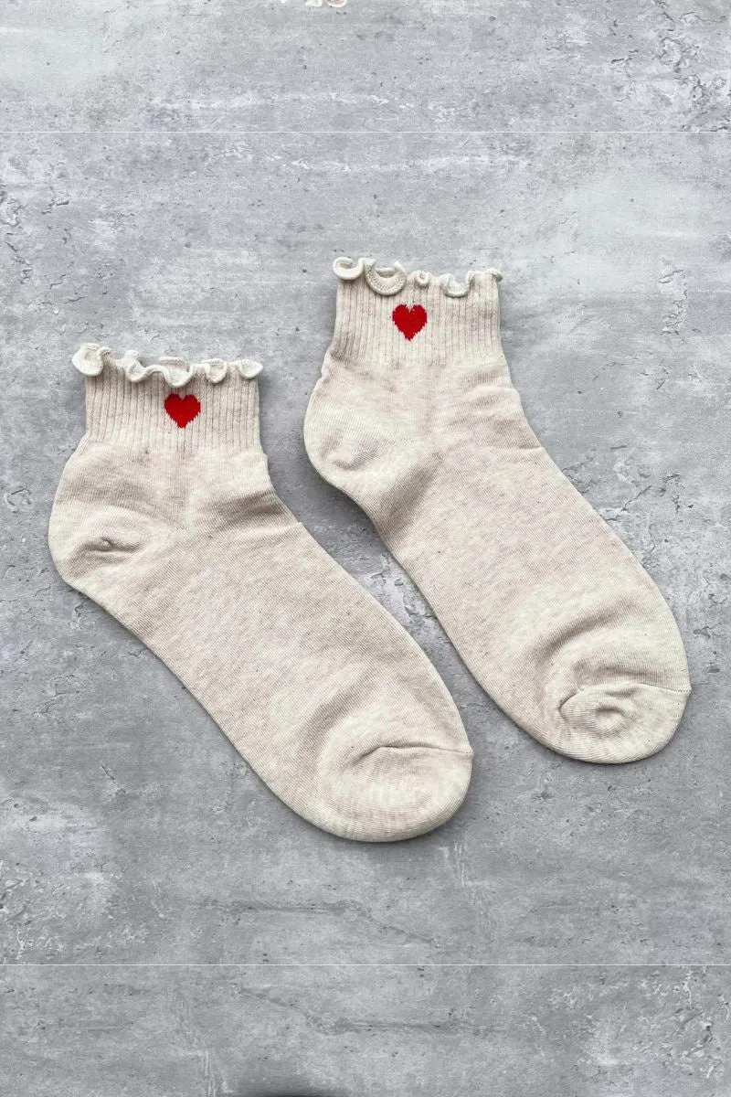 Ivory Red Heart Socks