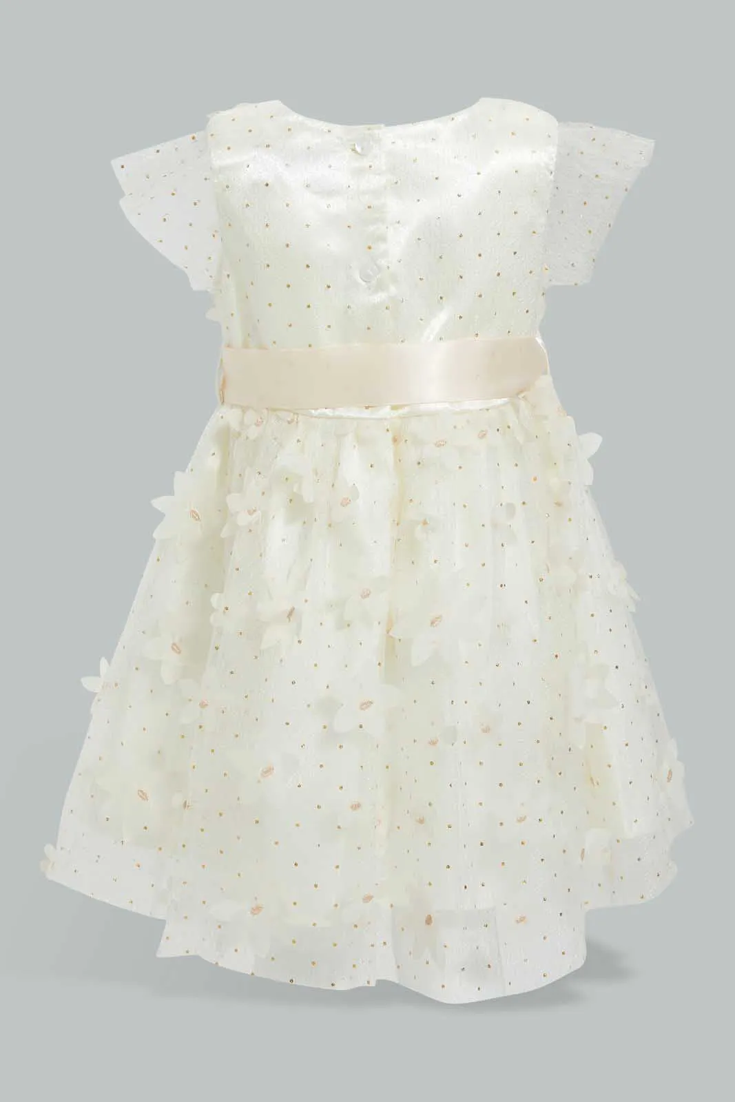 Ivory Ruffled Sleeved Dress For Baby Girls