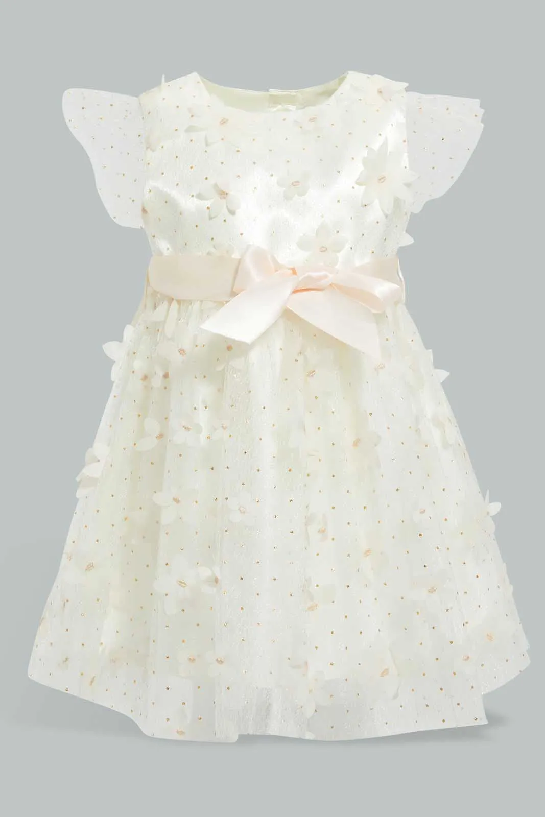 Ivory Ruffled Sleeved Dress For Baby Girls