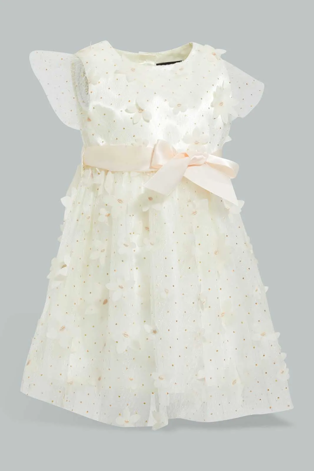 Ivory Ruffled Sleeved Dress For Baby Girls