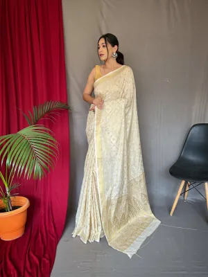 Ivory Saree in Cotton Rose Gold