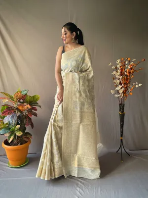 Ivory Saree in Linen Silk