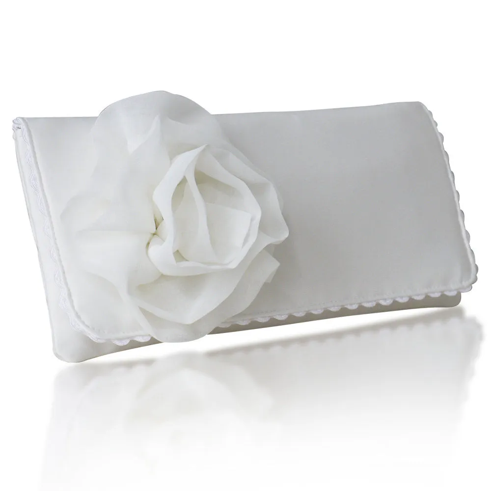 Ivory satin and chiffon bridal wedding clutch handbag GEORGIA