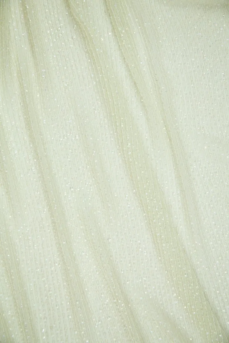 Ivory Sequins & Beads on Silk Chiffon Fabric