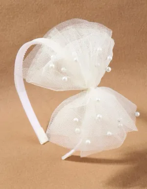 Ivory Tulle and Pearl Bow Headband