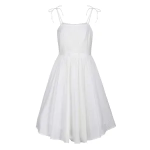 Ivory White Cotton Shoulder Strap Summer Swing Dress