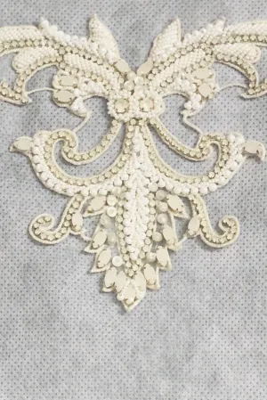 Ivory/Beige Hand Beaded Applique MOTIF-105/1 Fabric