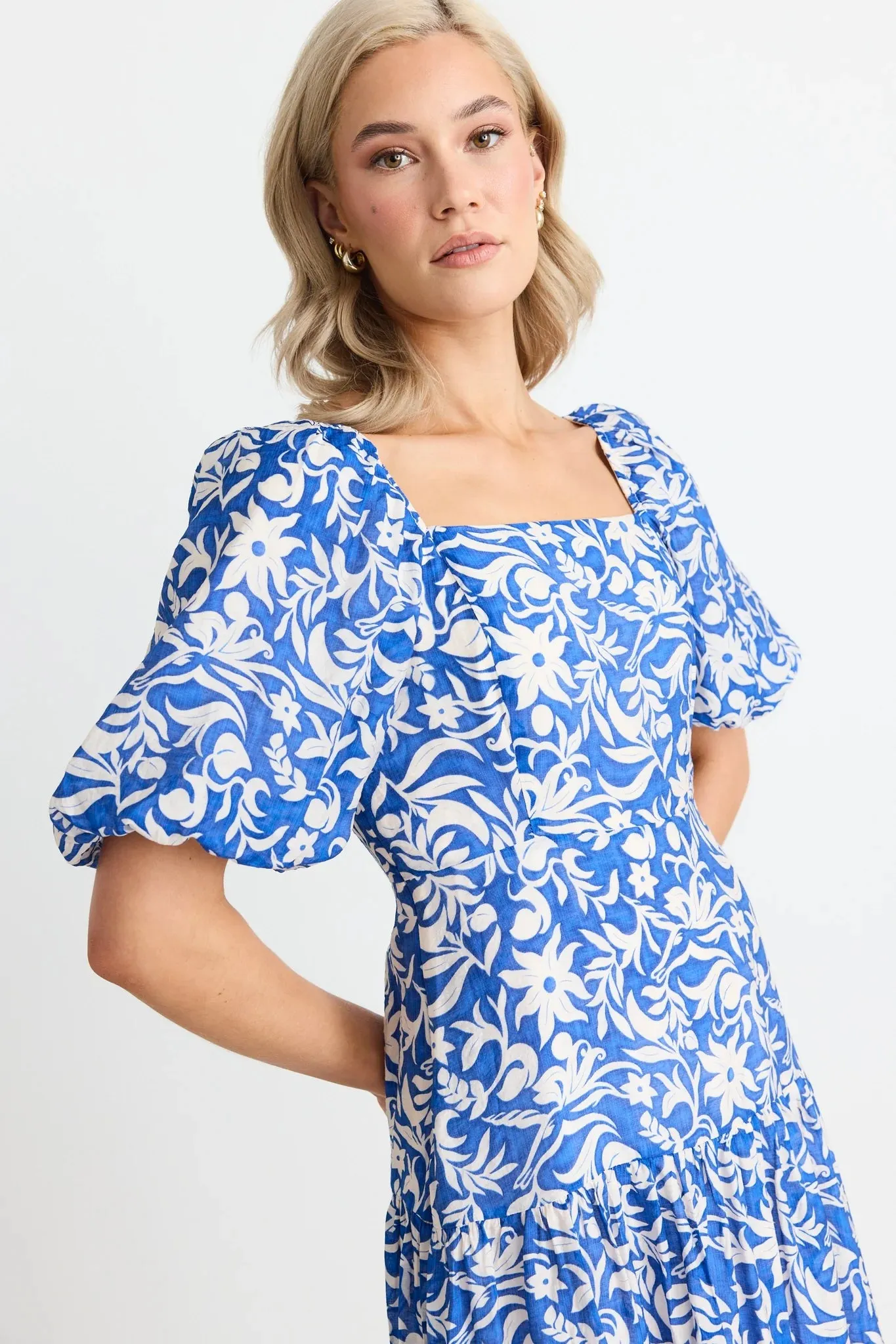 Ivy and Jack Tranquillity Blue Batik Tiered Midi Dress