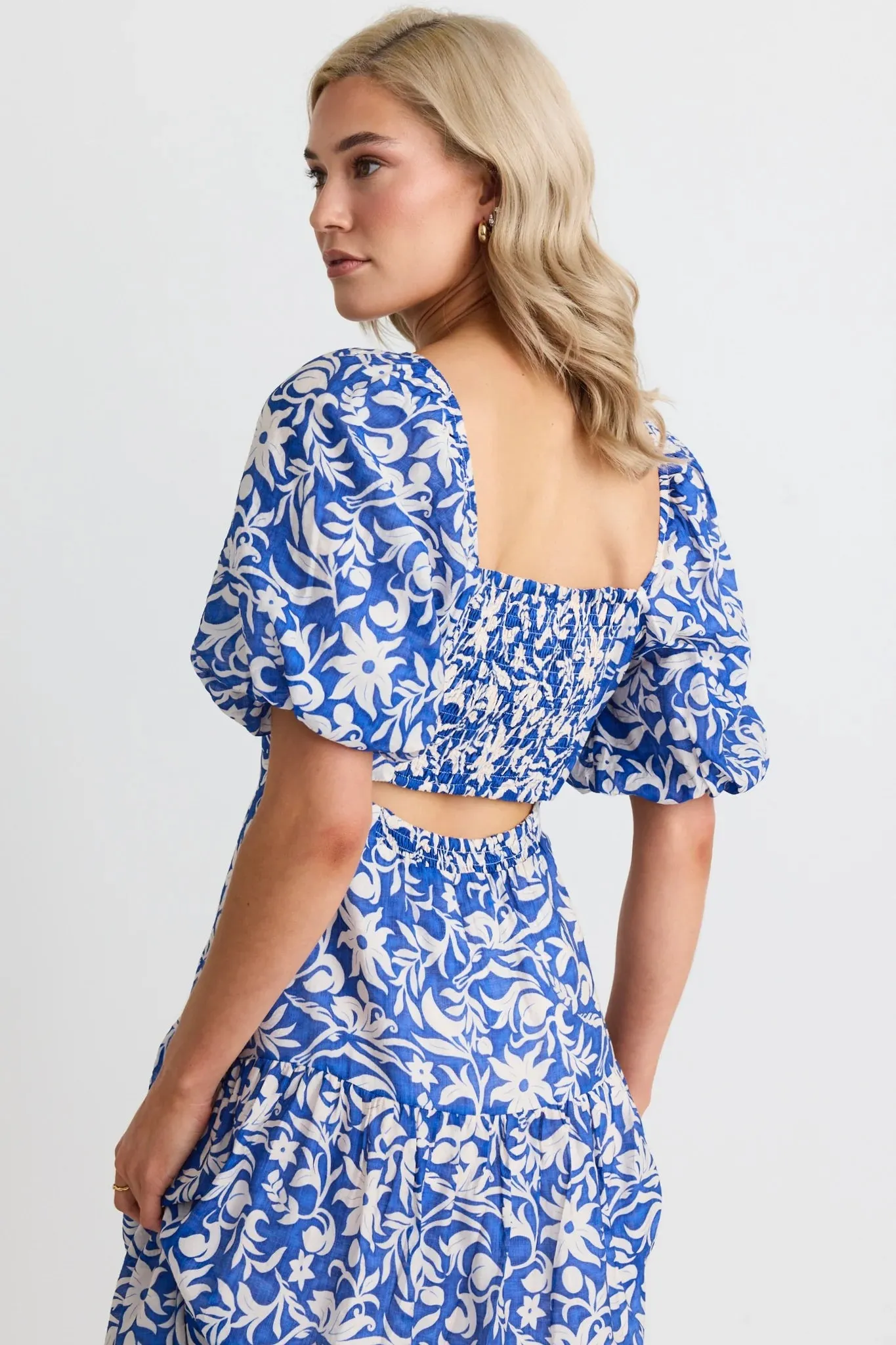 Ivy and Jack Tranquillity Blue Batik Tiered Midi Dress