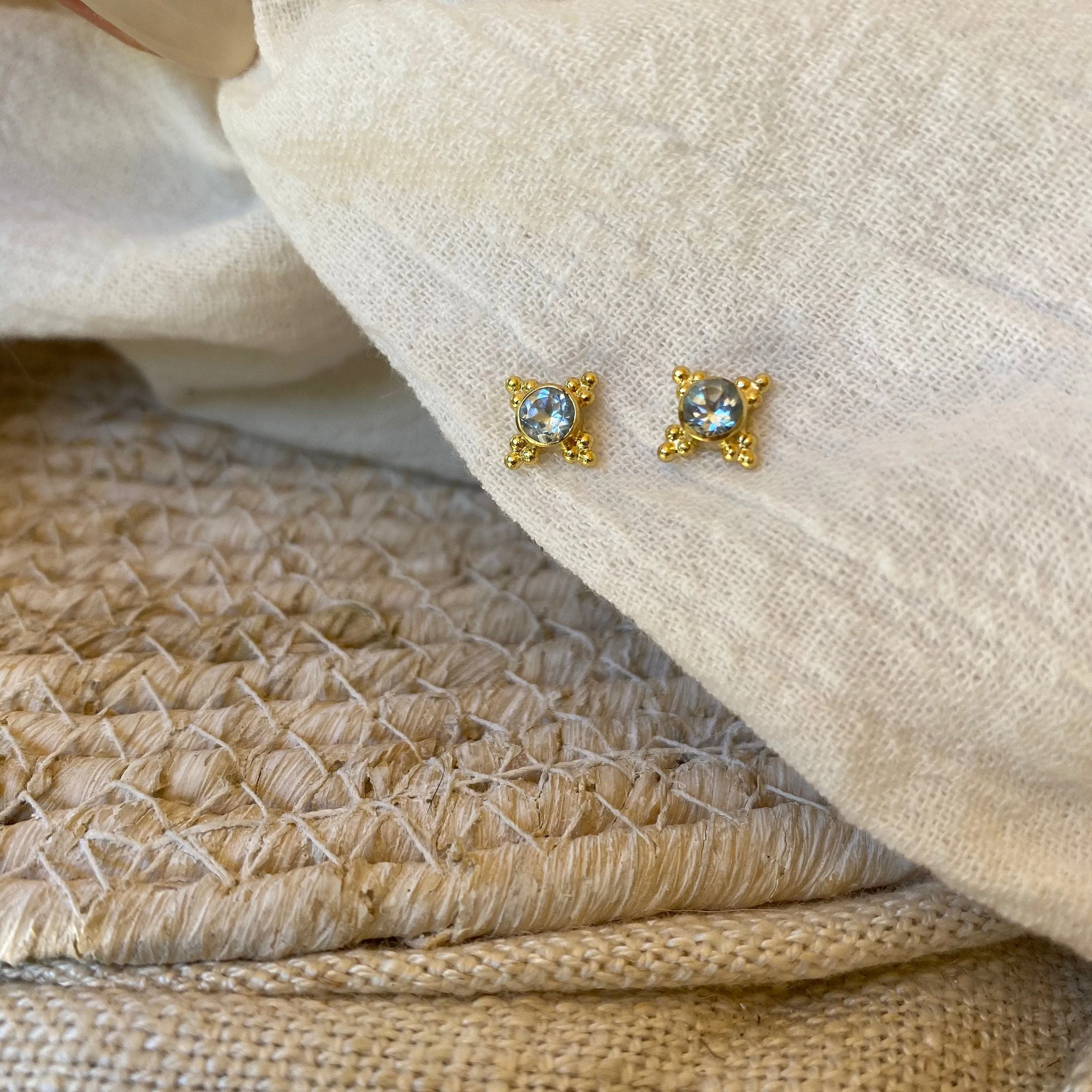 Ivy Blue Topaz Gold Stud Earrings