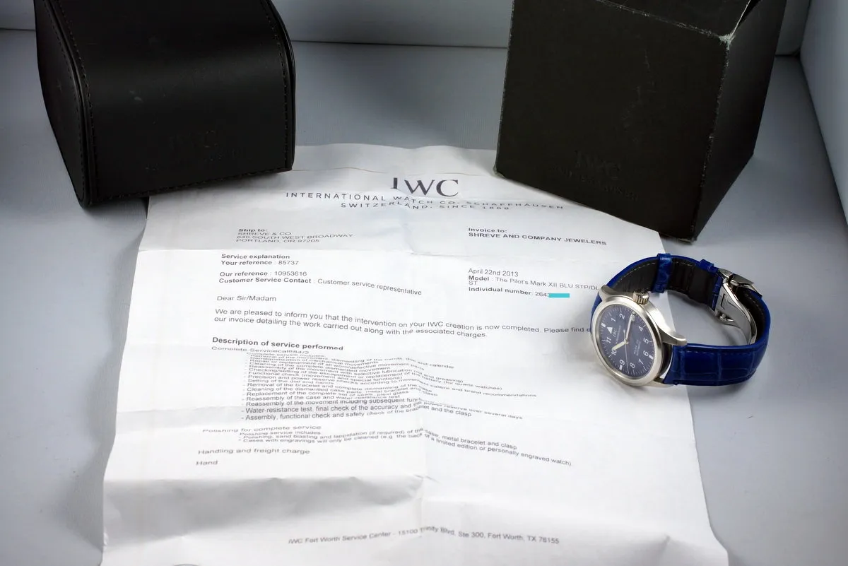 IWC Platinum Pilot’s Mark XII with IWC Service Box and Service Papers