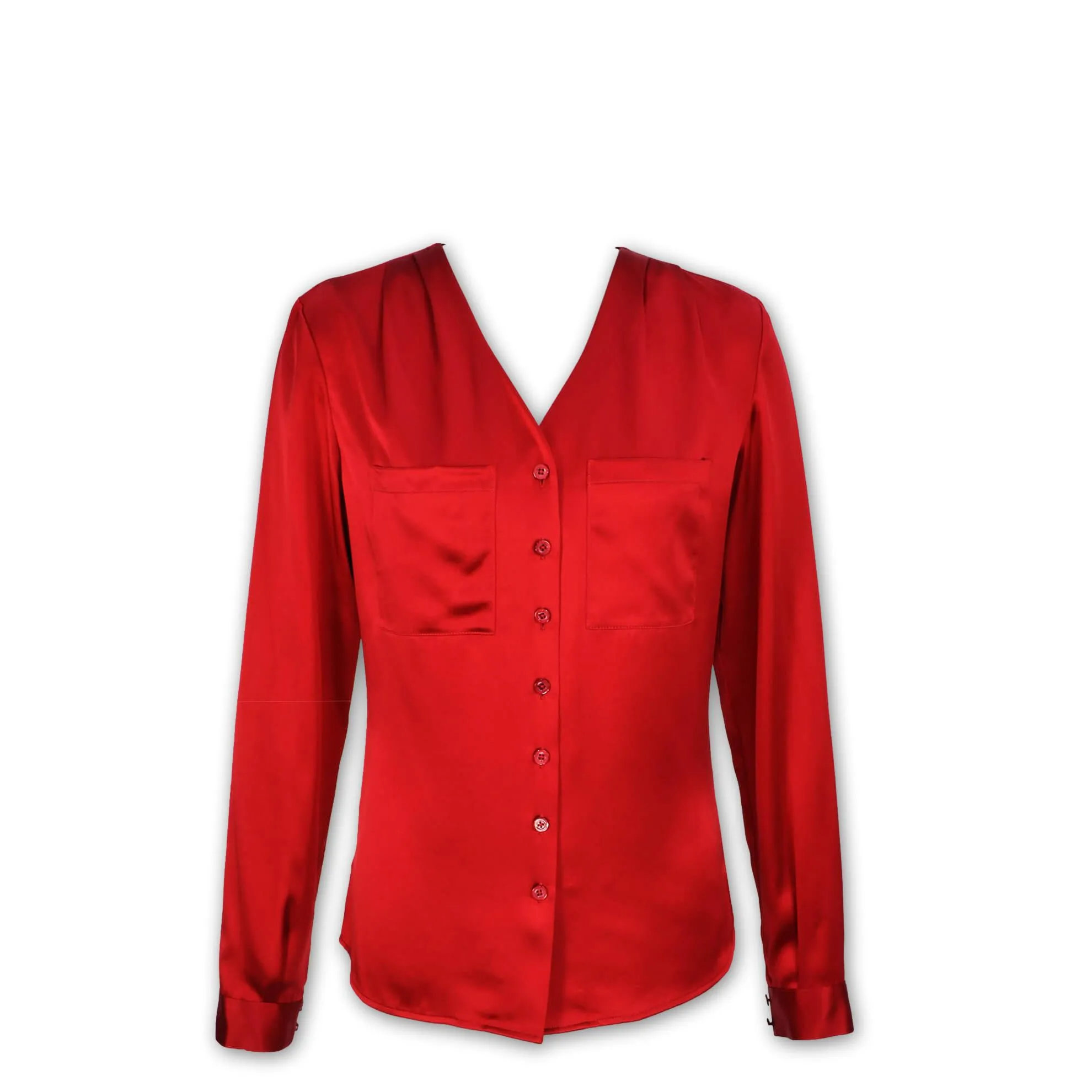 J. Peterman Women's Silk Satin Patch Pocket Blouse in Red