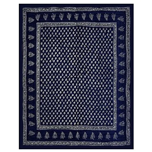 J SHREE Cotton Rajasthani Print Dark Blue Reversible Jaipuri Single Bed Quilt Razai Rajai Dohar AC-Blanket 85x55 inch (Single Bed)