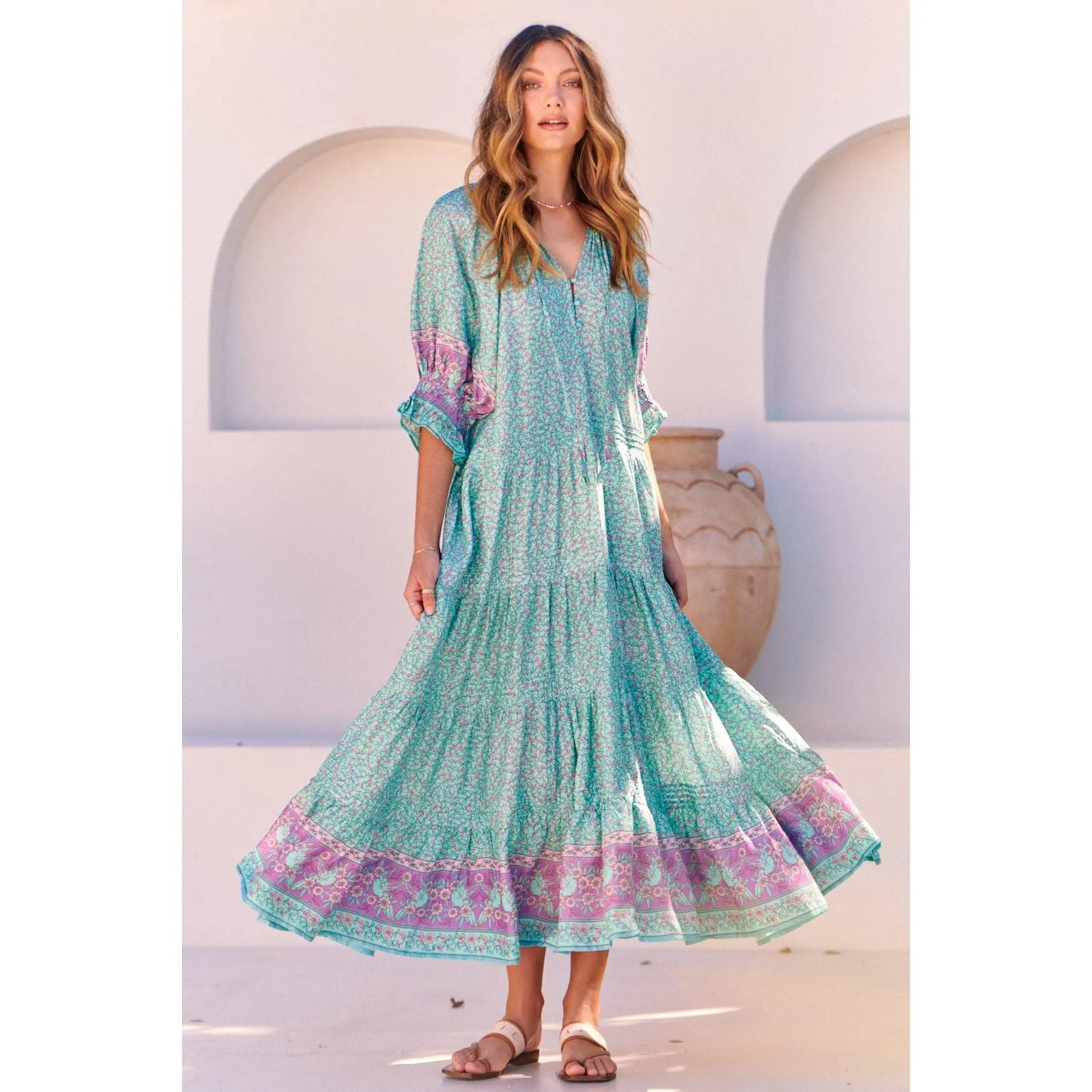 JAASE Aqua Love Birds Woods Maxi Dress