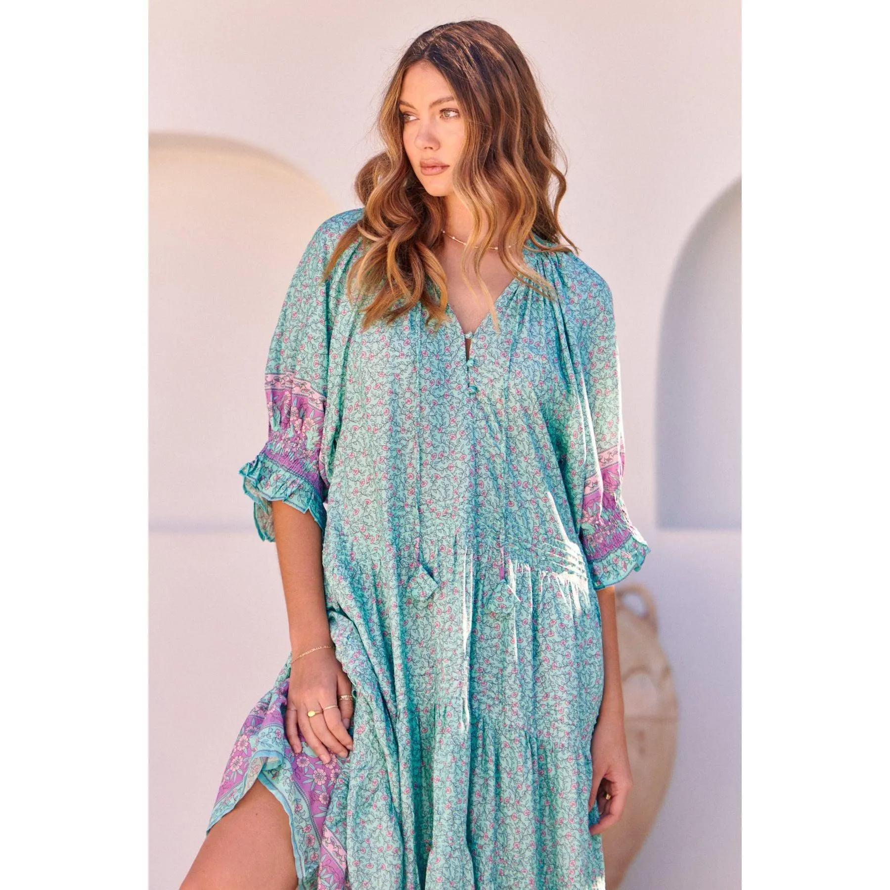 JAASE Aqua Love Birds Woods Maxi Dress