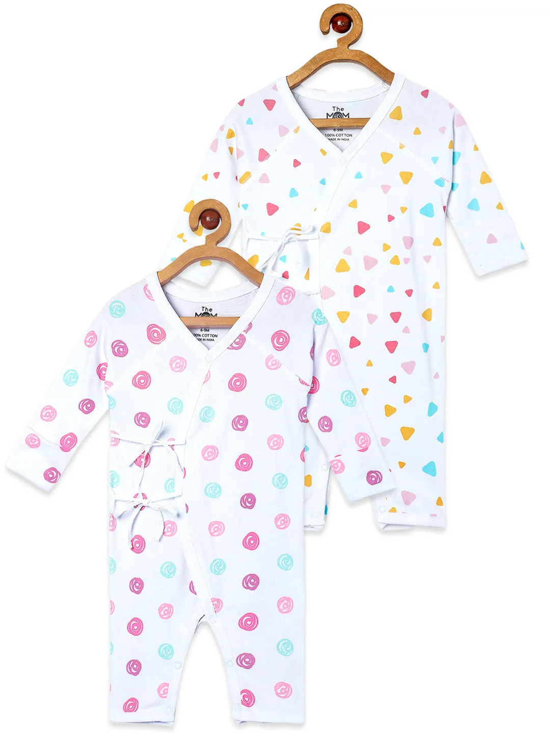 Jabla Infant Romper Combo Of 2: Triangles-Roses