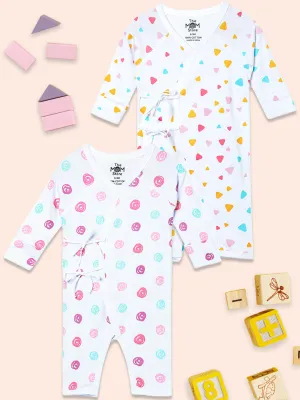 Jabla Infant Romper Combo Of 2: Triangles-Roses