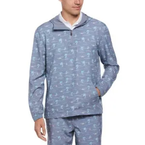 Jack Nicklaus Men's Quarter Zip-Up Hooded Tropical Print Hoodie Kangaroo Pocket