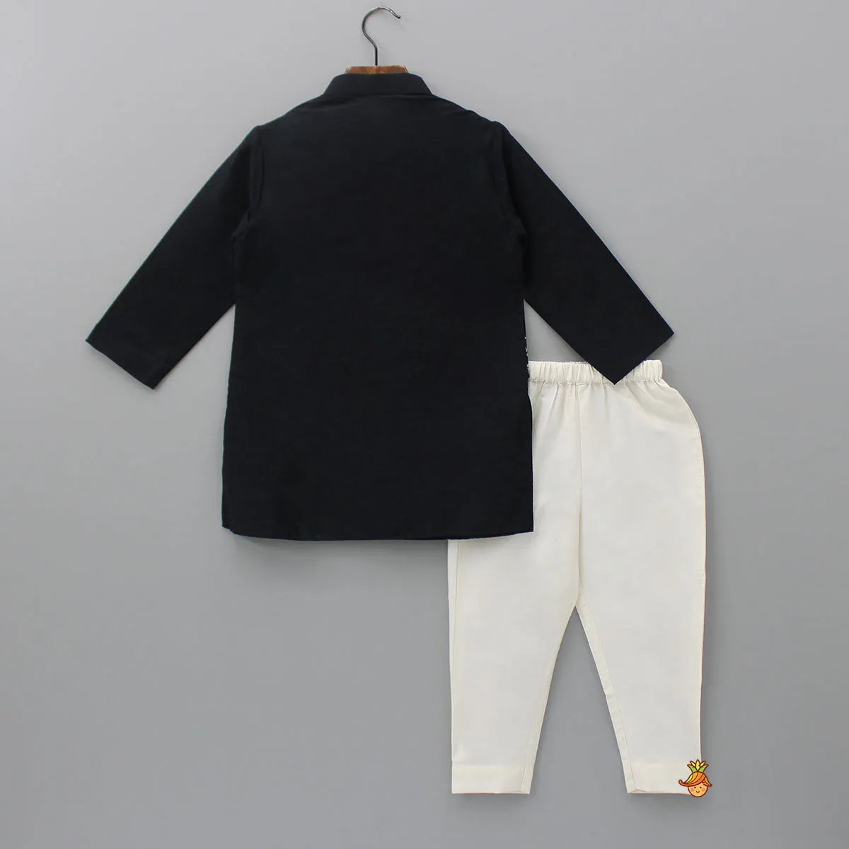 Jacket Style Black Kurta And Pyjama