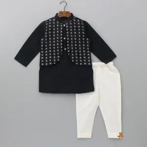 Jacket Style Black Kurta And Pyjama