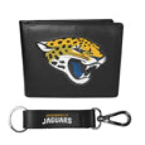 Jacksonville Jaguars Leather Bi-fold Wallet & Strap Key Chain