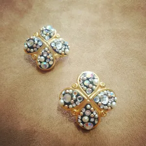 Jacky De G Chunky Vintage Gold Quatrefoil Earrings