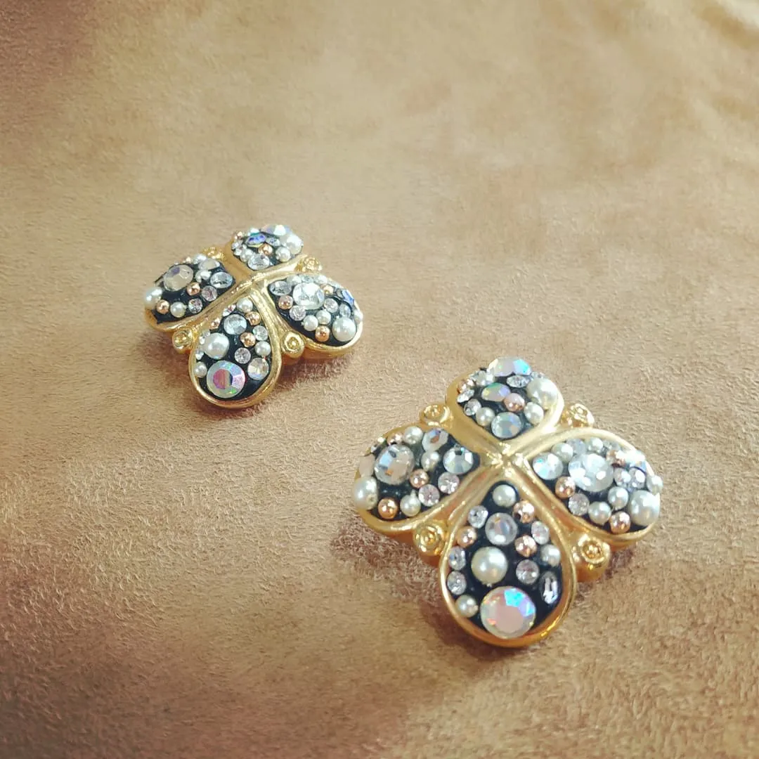 Jacky De G Chunky Vintage Gold Quatrefoil Earrings