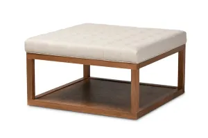 Jacob Beige Fabric Upholstered Walnut Finished Cocktail Ottoman