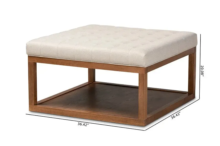 Jacob Beige Fabric Upholstered Walnut Finished Cocktail Ottoman