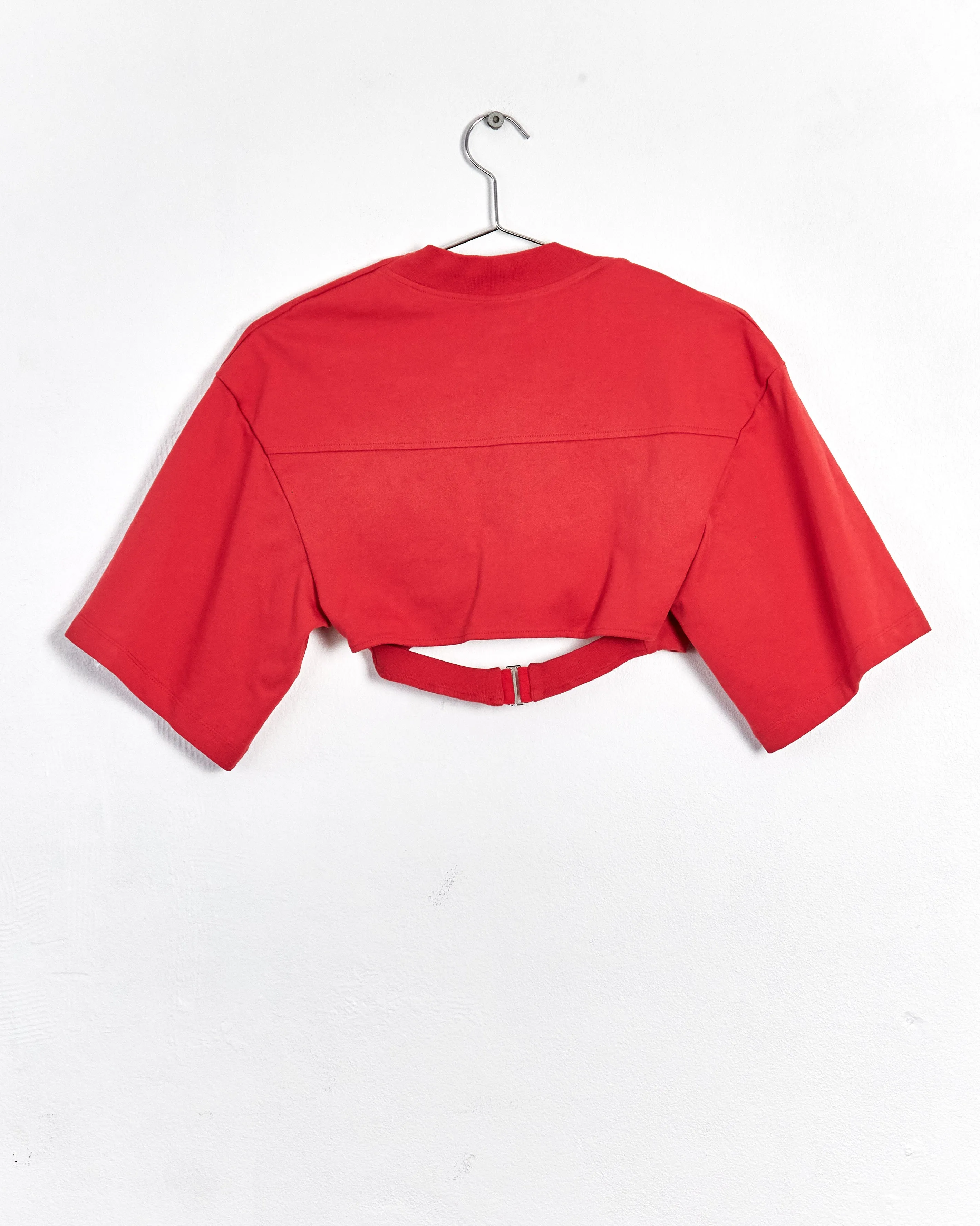 Jacquemus 'la robe bahia' twist front crop t shirt, red, 6