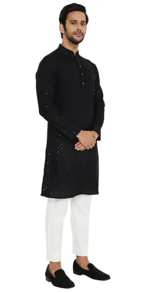 JADE BLACK SEQUINS & THREAD EMBROIDERED KURTA PYJAMA SET