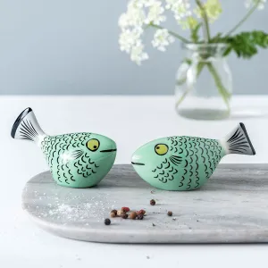 Jade Green Fish Salt and Pepper Shakers x 4