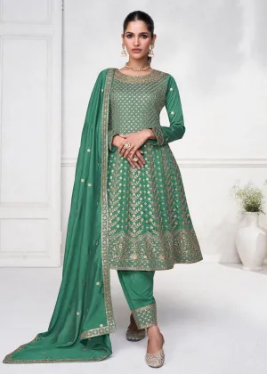 Jade Green Punjabi Style Silk Embroidered Salwar Suit