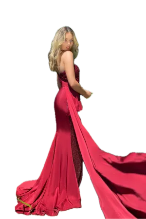 Jadore JX5009 Maroon Elegant One-Shoulder Formal Dress