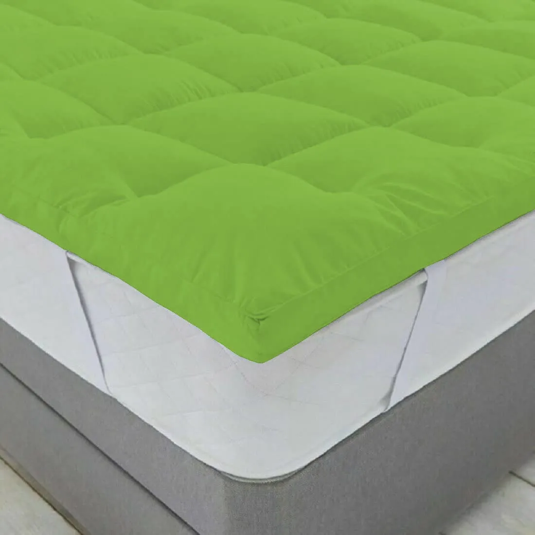 Jaipur Linen 800GSM Hollow Fibre Mattress Padding/Topper Mint Green for Queen Bed-60 Inch X 72 Inch