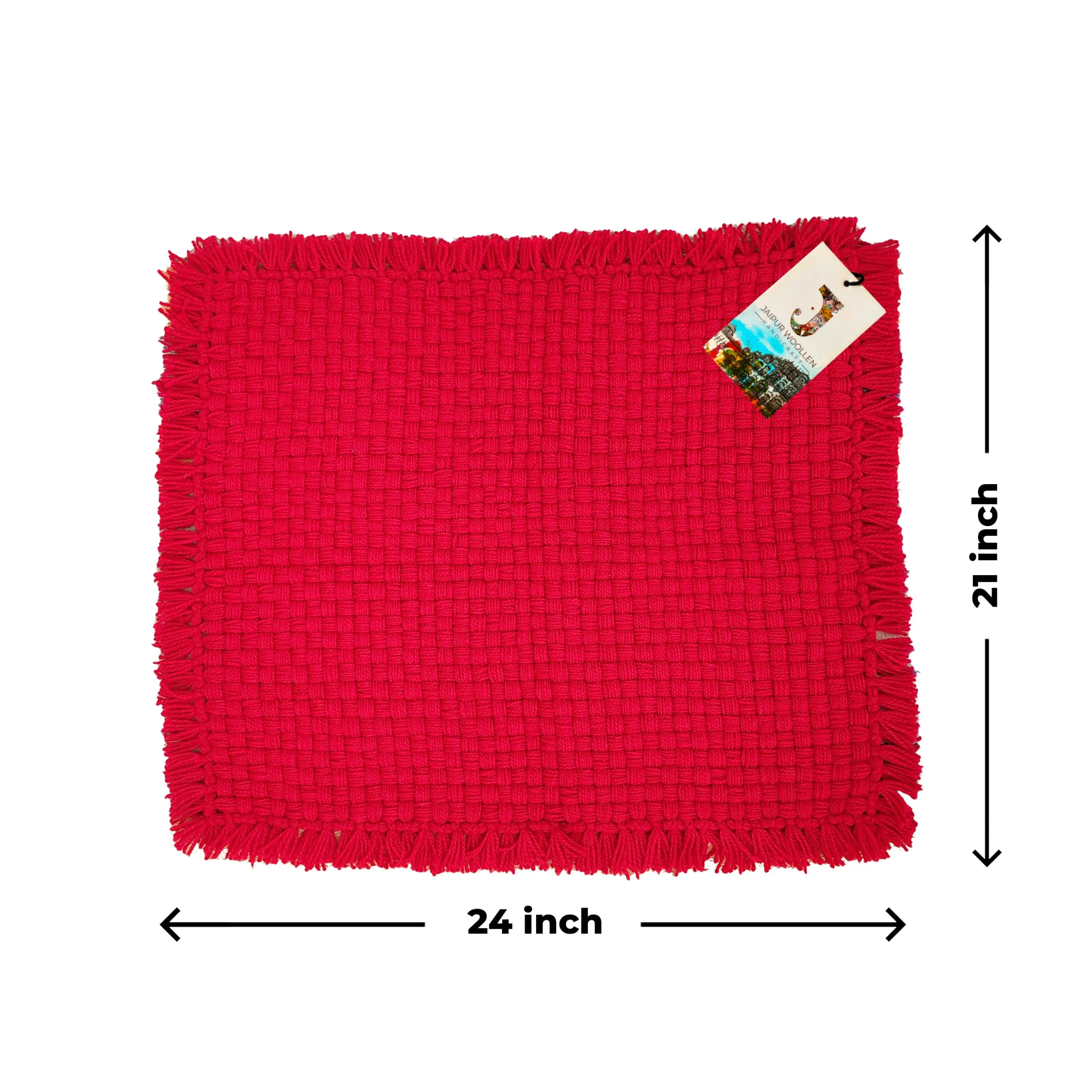 Jaipur Woollen Handicraft Soft Wool Handmade Pooja Aasan mat (Red, 24x21)