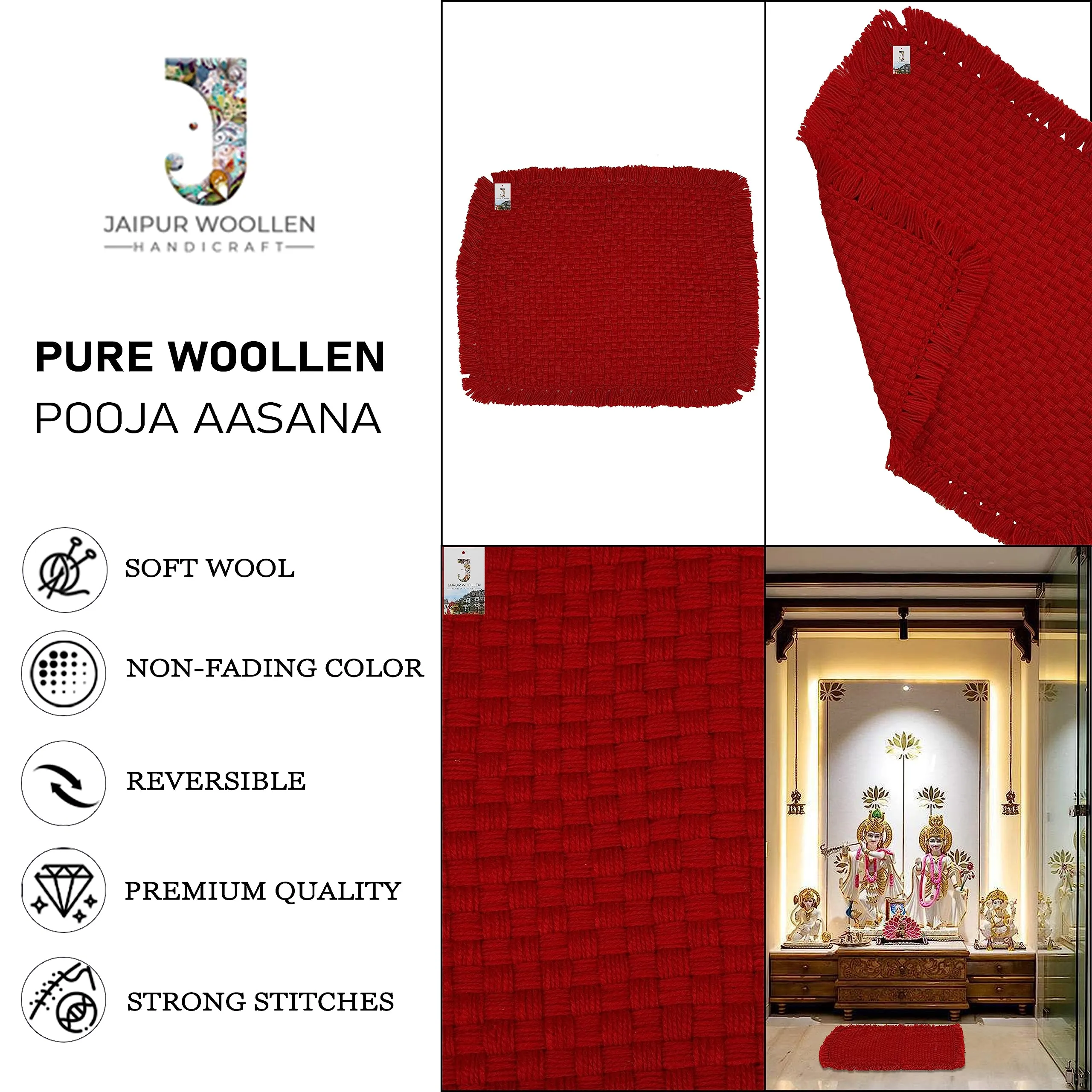 Jaipur Woollen Handicraft Soft Wool Handmade Pooja Aasan mat (Red, 24x21)