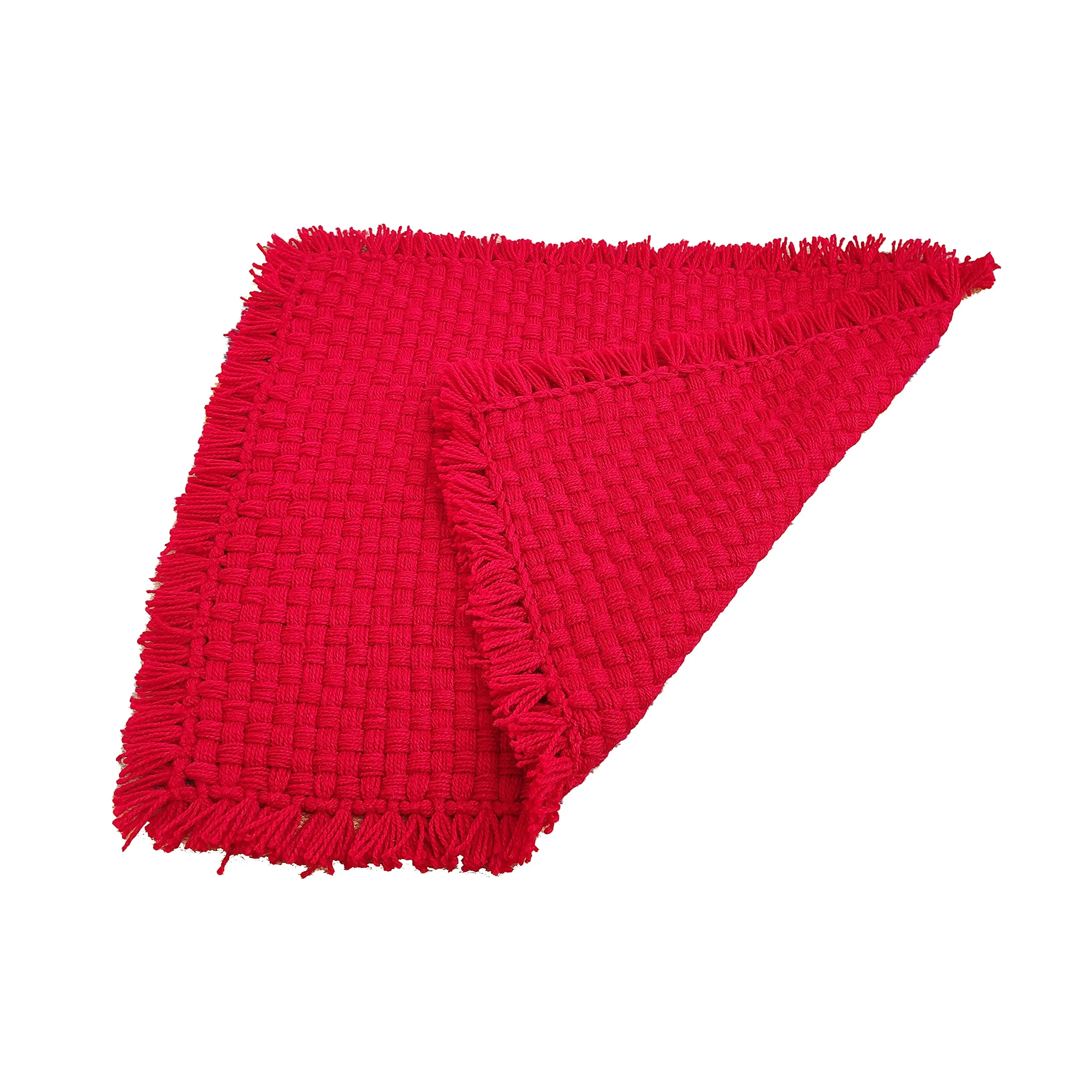 Jaipur Woollen Handicraft Soft Wool Handmade Pooja Aasan mat (Red, 24x21)