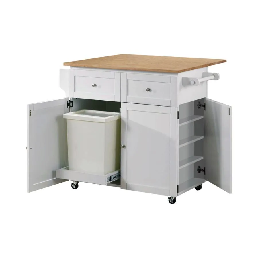 Jalen - 3 Door Mobile Kitchen Cart - Natural Brown And White